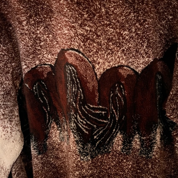 S.K. Sportswear Full Zip Fleece Sweater Mock Neck Brown Horse Themed Large - Picture 5 of 7